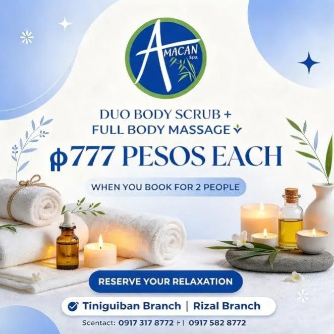 Amacan Spa Facebook post: Duo scrub + full body massage