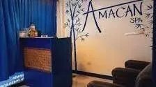 Reception at Amacan Spa Tiniguiban with the bamboo mural and woven amakan counter